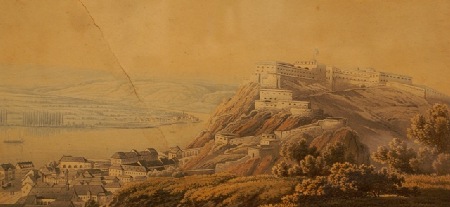Feste Ehrenbreitstein um 1830, Ausschnitt aus dem Koblenz-Panorama von Charles Bodmer